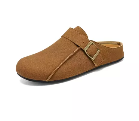 Men  Suede Leather Clogs – Adjustable Buckle Cork Mules