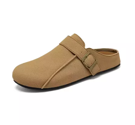 Men  Suede Leather Clogs – Adjustable Buckle Cork Mules pic 3