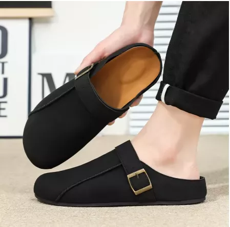 Men  Suede Leather Clogs – Adjustable Buckle Cork Mules pic 5