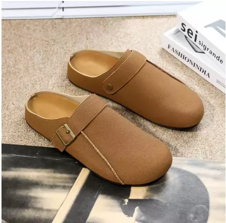 Men  Suede Leather Clogs – Adjustable Buckle Cork Mules pic 6