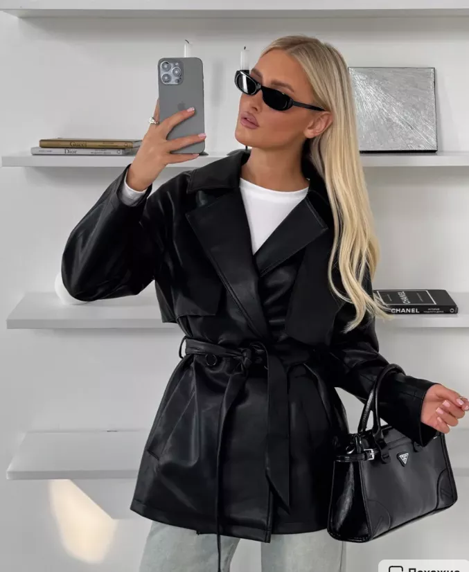 Women  Long PU Leather Trench Coat – Elegant Black Jacket