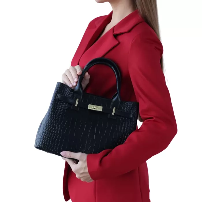 Women  Designer Crocodile Stripe Handbag – Crossbody & Tote pic 3