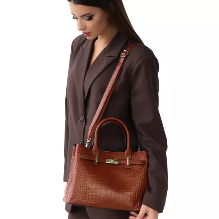 Women  Designer Crocodile Stripe Handbag – Crossbody & Tote pic 4