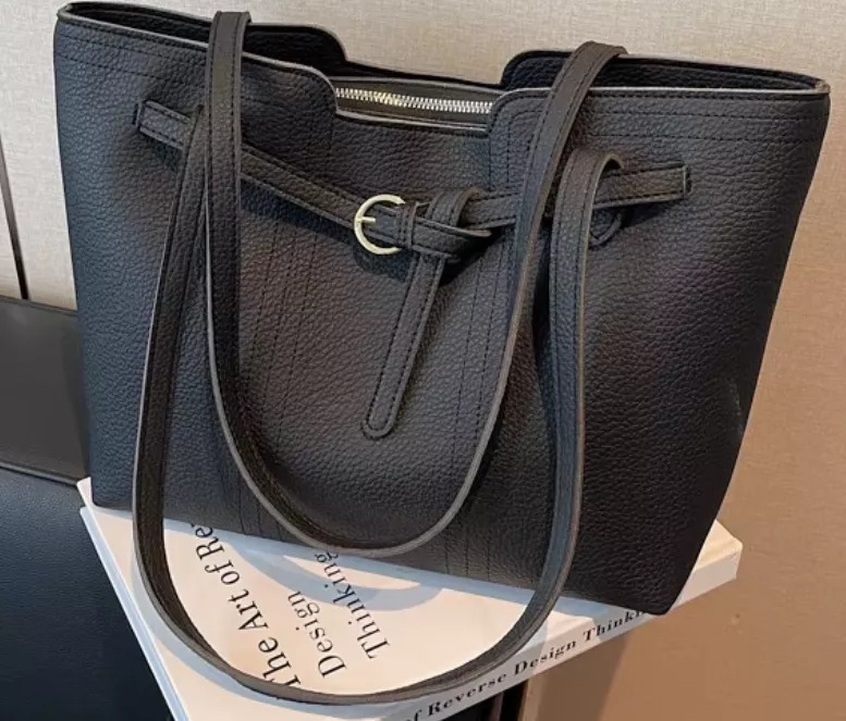 Women Black PU Leather Shoulder Bag – Large Capacity Tote” pic 3