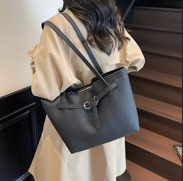 Women Black PU Leather Shoulder Bag – Large Capacity Tote” pic 4